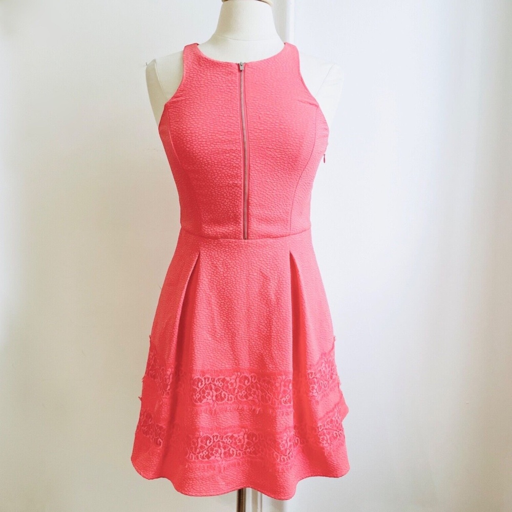 Express Womens Fit & Flare Coral Pink Barbiecore Dress 6 Small Office/Work party